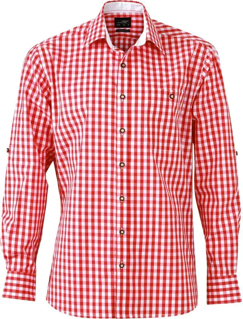Trachtenhemd rot kariert, bestickbar