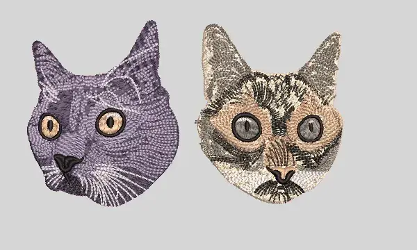 Zwei Katzenportraits gestickt